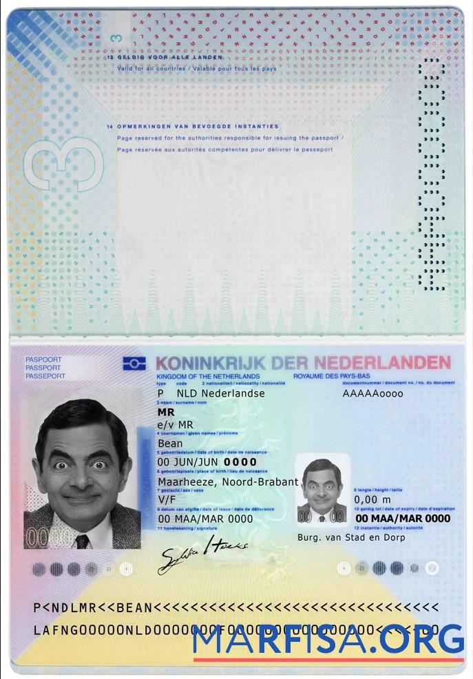 Realistic Netherlands passport (2014 – present) real example